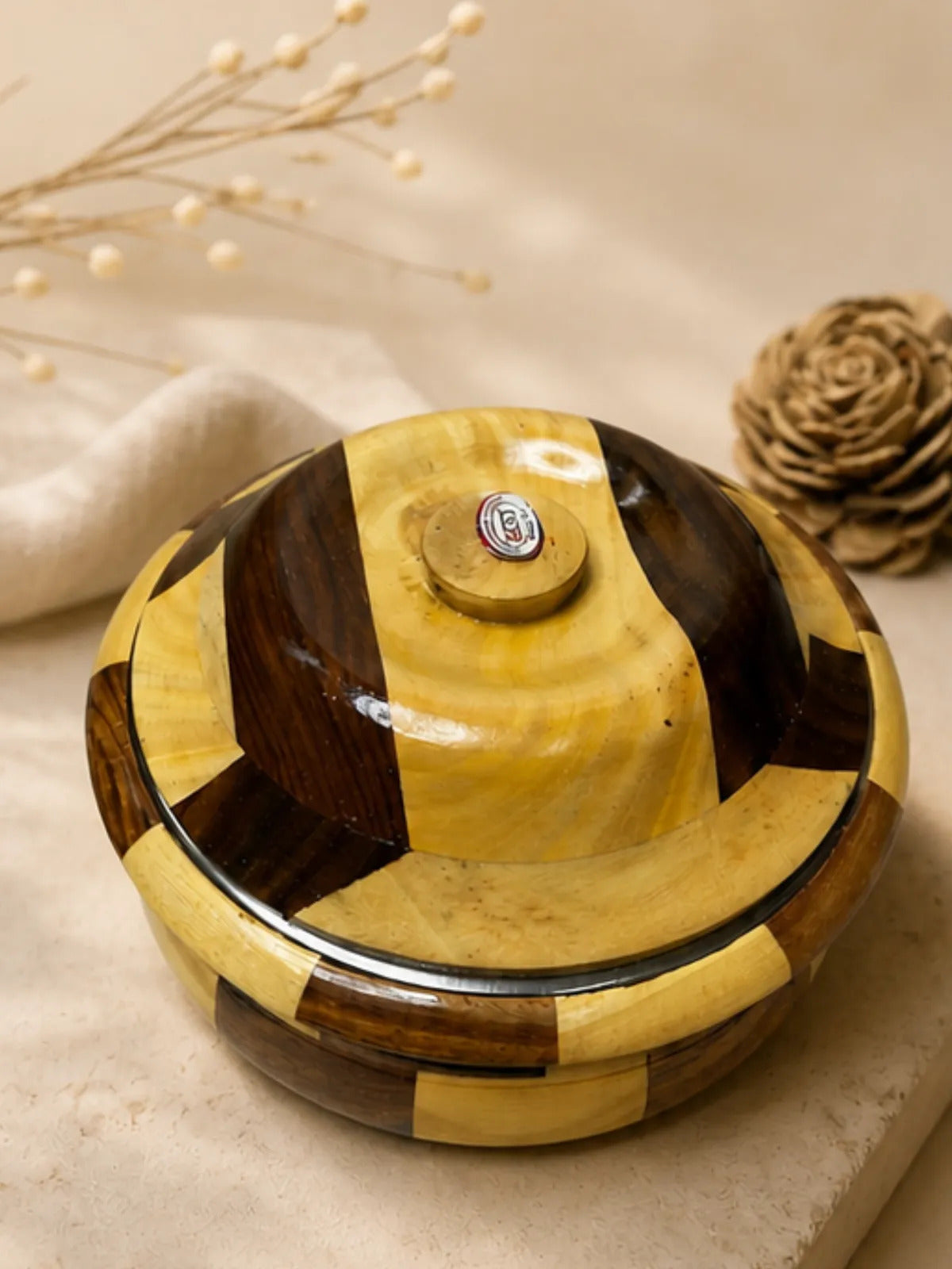 Handcrafted Wooden Casserole with Steel Interior (Roti Box)