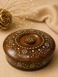 Handcrafted Round Wooden Spice Box with Inlay Work (7 Compartments)