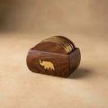 Wooden Coaster Set with Brass Elephant Holder