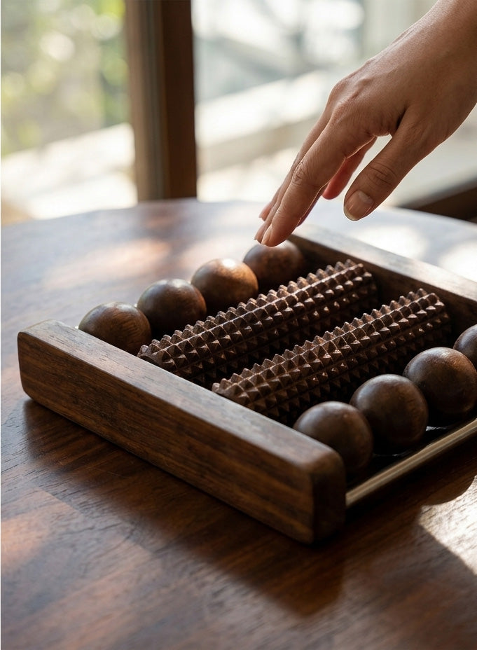 Wooden Foot Massager Roller with Acupressure Balls