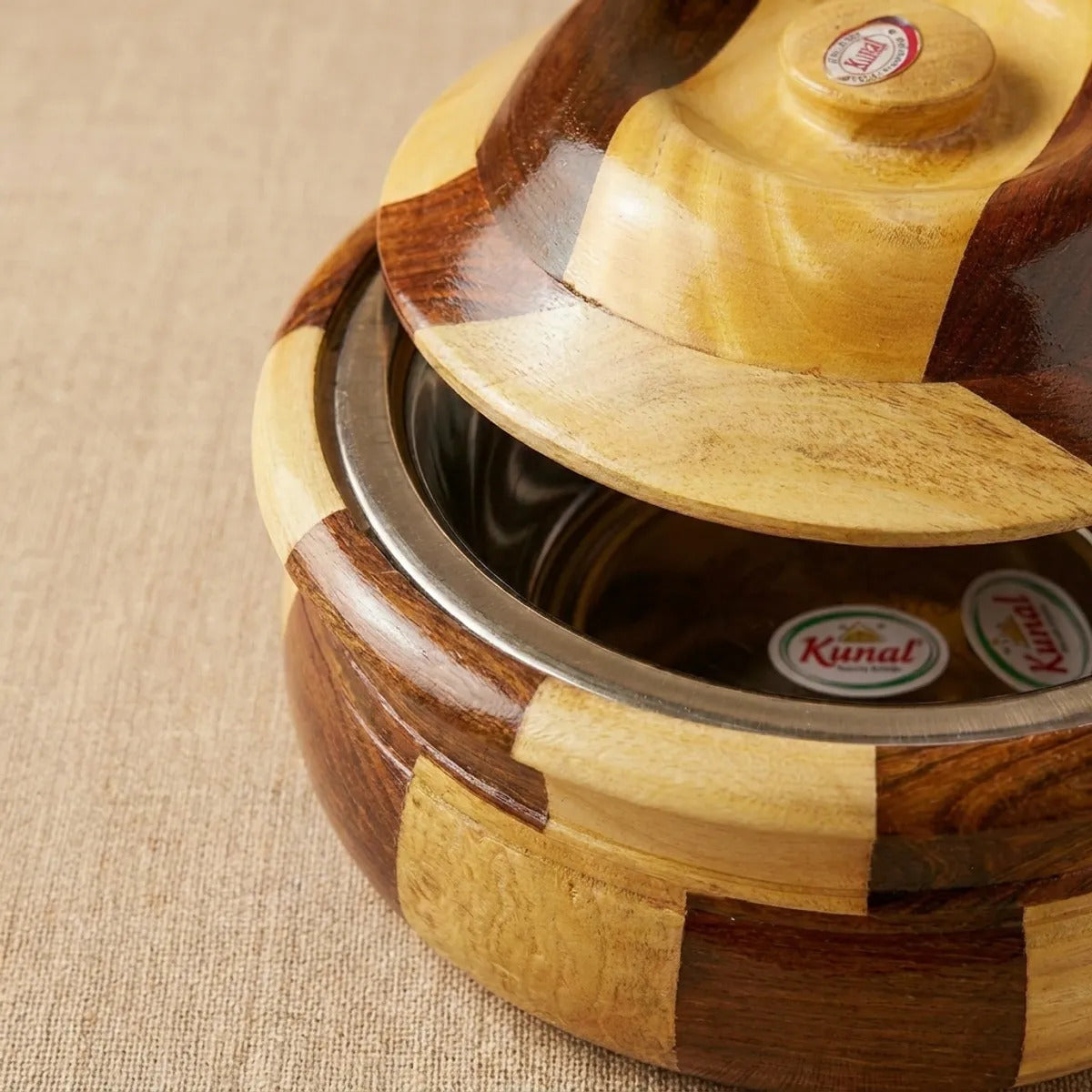 Handcrafted Wooden Casserole with Steel Interior (Roti Box)