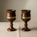 Handcrafted Wooden Goblets with Brass Ring Detail (Set of 2)