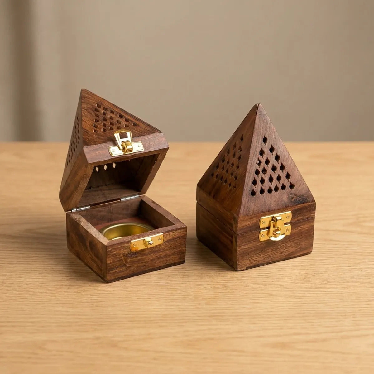 Wooden Pyramid Incense Cone Holder with Jali Cutwork
