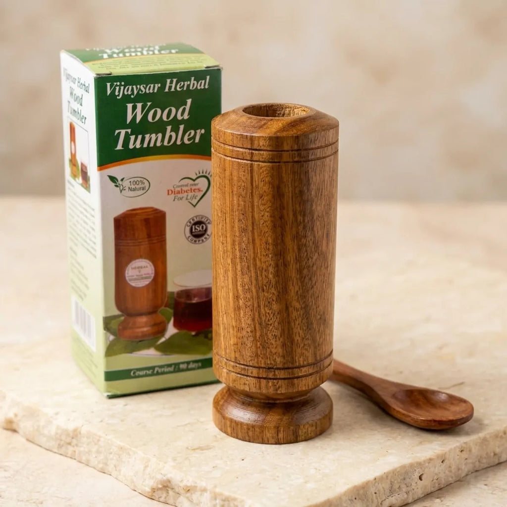 Vijaysar Herbal Wood Tumbler with Spoon