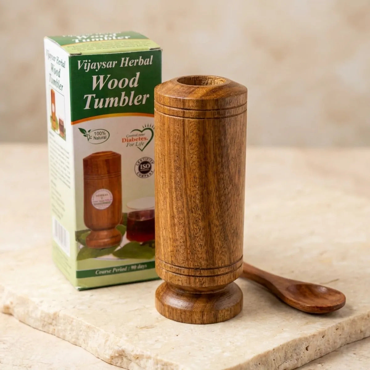 Vijaysar Herbal Wood Tumbler with Spoon