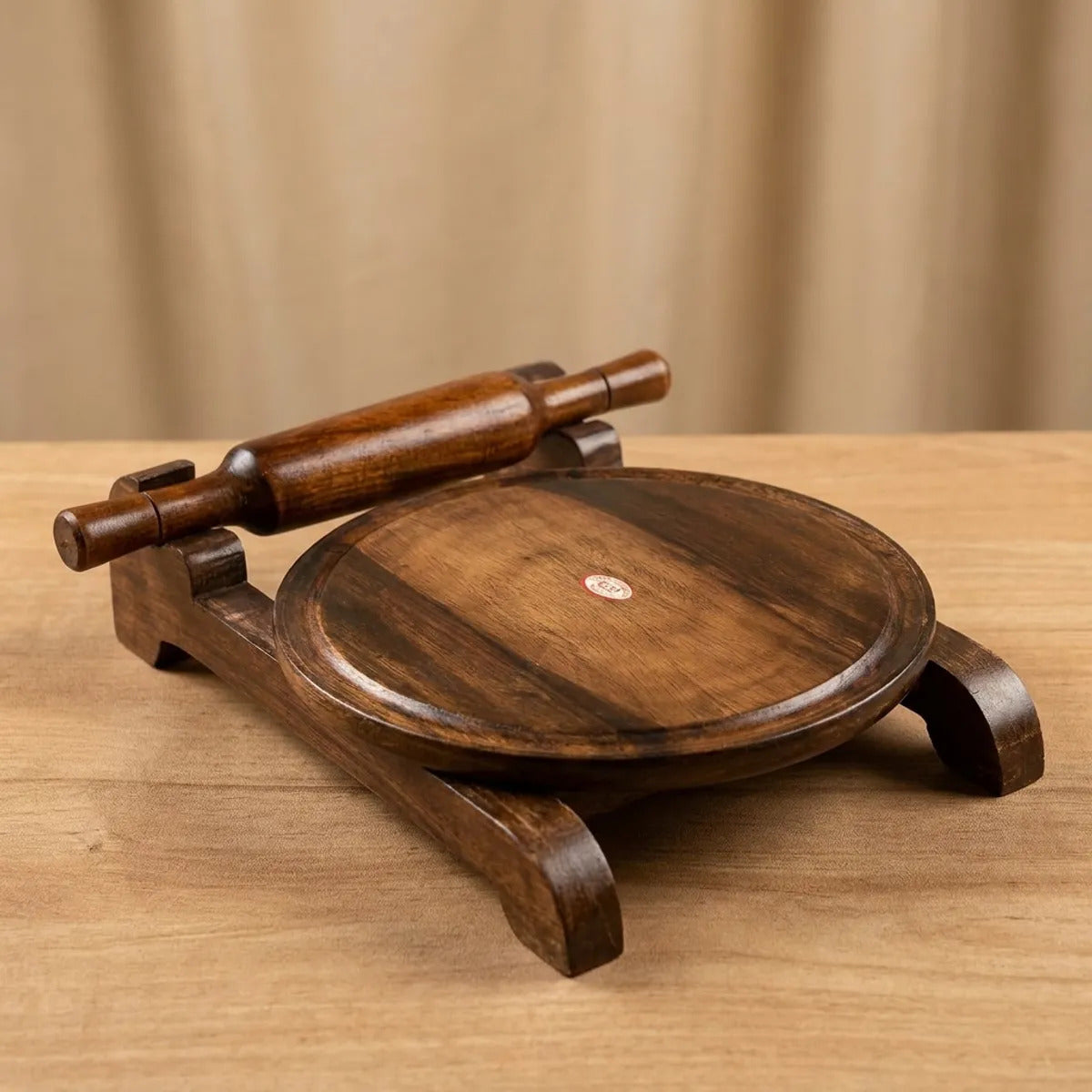 Traditional Wooden Chakla Belan Set with Stand